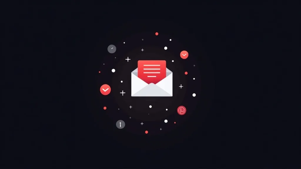 Ikonom prikaza otvorene e-mail poruke sa crvenom porukom i simbolima za potvrdu na tamnoj pozadini