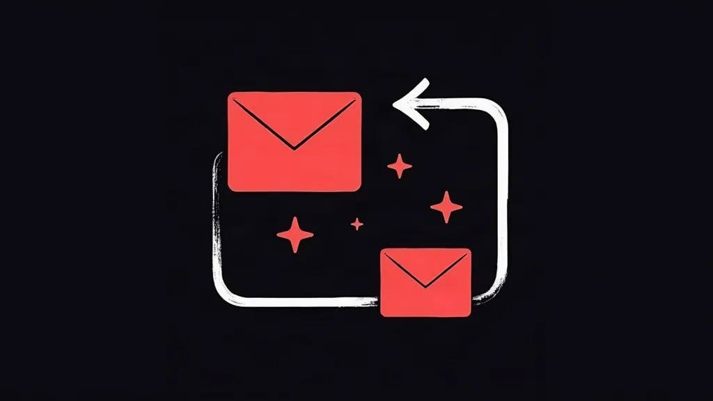 Kružna strelica sa kovertama e-maila i zvezdama, simbolizujući email marketing strategije za konverziju