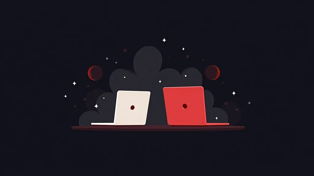 Dva laptopa na polici - beli i crveni - simbolizuju izbor između veb sajta i društvenih mreža za biznis